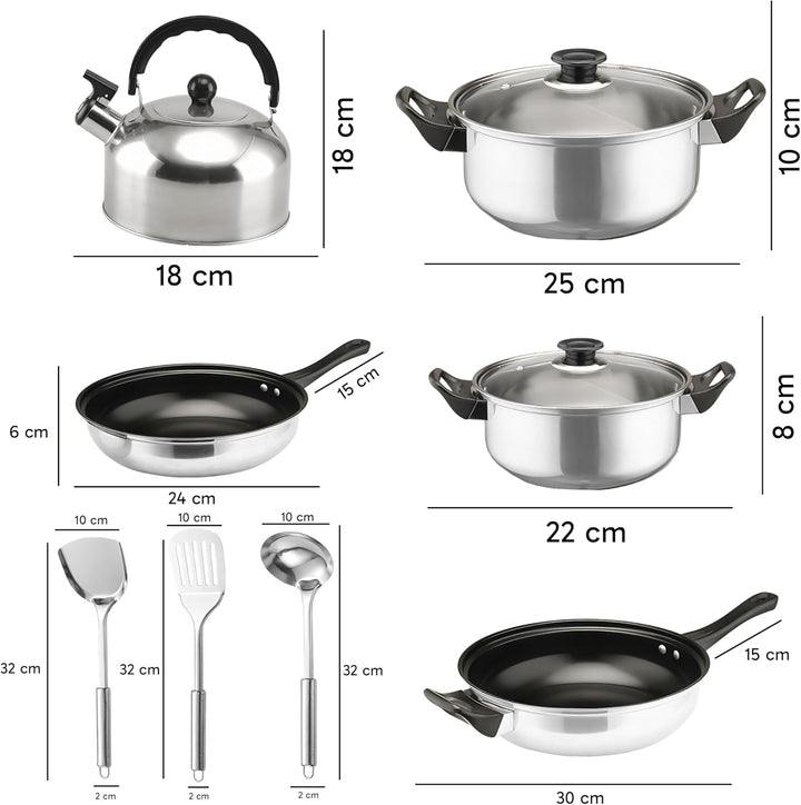 Retoo 11-teilig Topf und Pfannenset Induktion Kochtopf Set mit Glasdeckel, Wasserkocher, Topfset Ede
