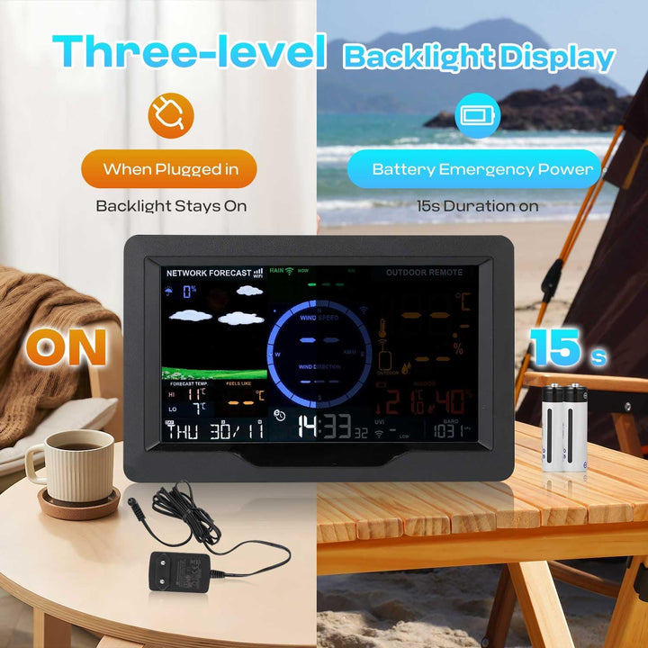 Bonvoisin Professional 7-in-1-Wetterstation mit Kabellosem, Solarbetriebenem Aussensensor, Farb-WLAN