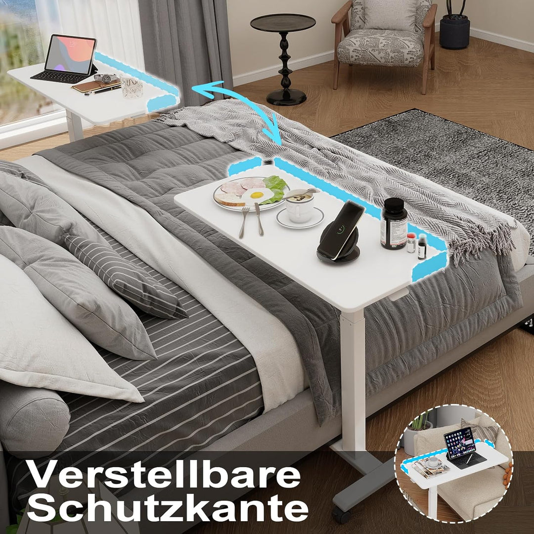 PUNCIA 90 x 40 cm Überbett-Tisch Stehpult höhenverstellbar mit Rollen