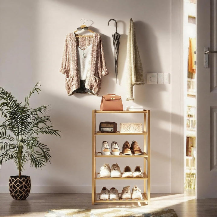 Schuhregal aus Bambus, freistehend, 5 Etagen, Mehrzweck-Regale für Flur, Schrank, Wohnzimmer, Eingan