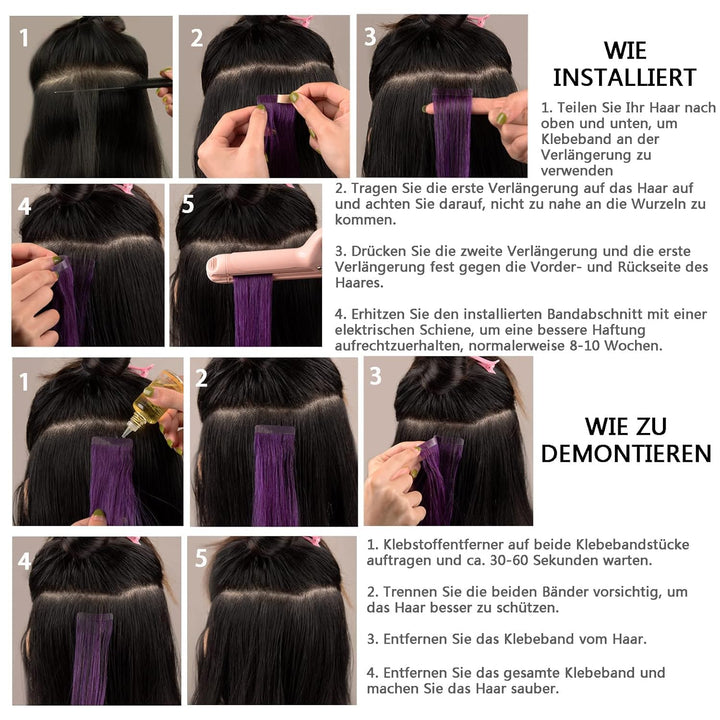 HotLulana Tape Extensions Echthaar Copper Red(