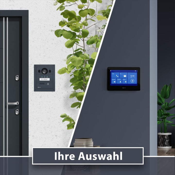 GOLIATH Basic Video Türsprechanlage, 2 Draht Bus, 2X 7 Monitor, Unterputz Türklingel mit Kamera, Geg