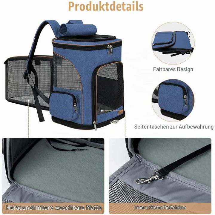 Lekesky Gross Katzenrucksack Hunderucksack für Katzen und Hunde bis 8-10kg, Erweiterbar Faltbare Hau