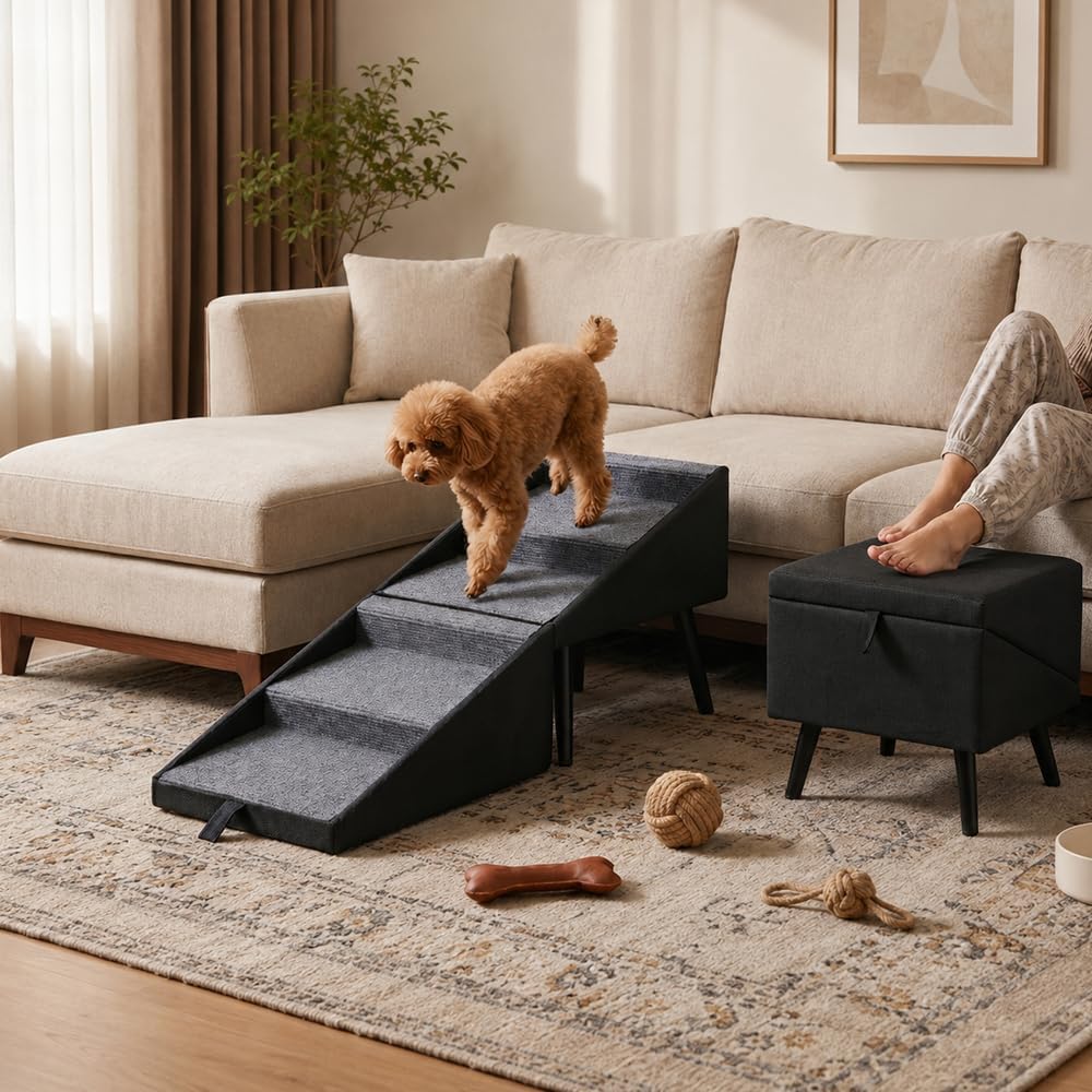 Klappbare Hundetreppe für kleine Hunde – 2-in-1-Treppe und Hocker – rutschfeste Holzstufen für das S