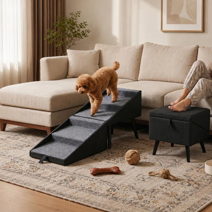 Klappbare Hundetreppe für kleine Hunde – 2-in-1-Treppe und Hocker – rutschfeste Holzstufen für das S