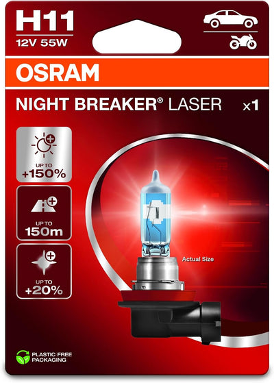 Osram NIGHT BREAKER LASER H11, +150% more brightness, halogen headlight lamp, 64211NL-1BL, 12V, blis