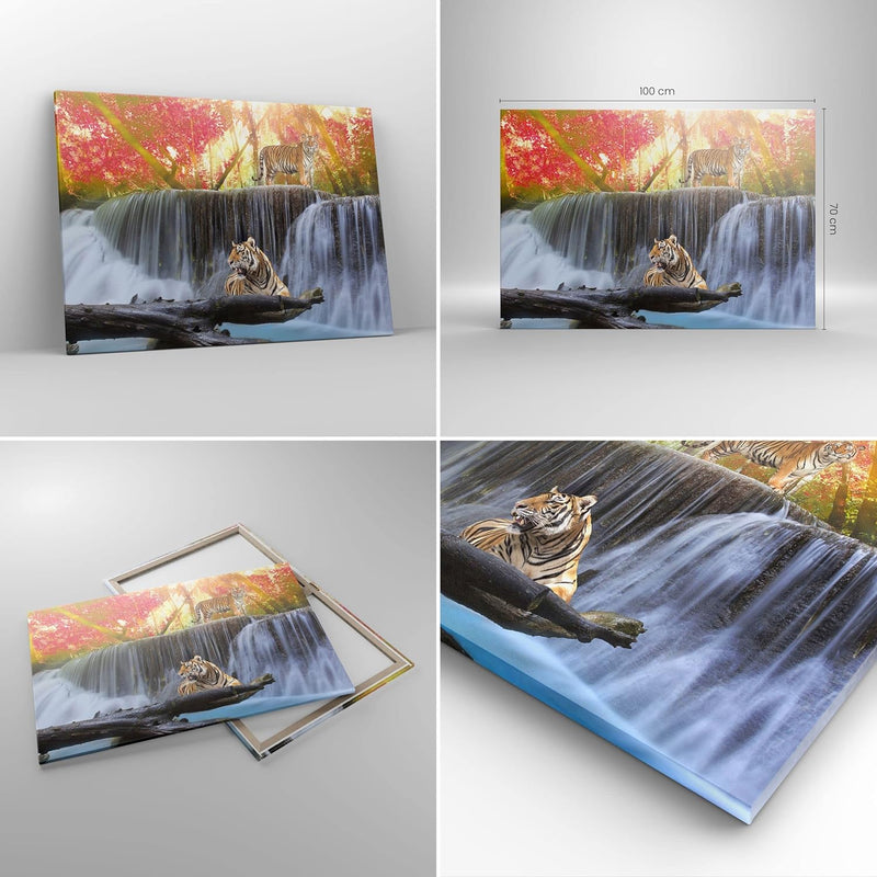 Bilder auf Leinwand 100x70cm Leinwandbild Tiger natur tier paradies Gross Wanddeko Bild Schlafzimmer