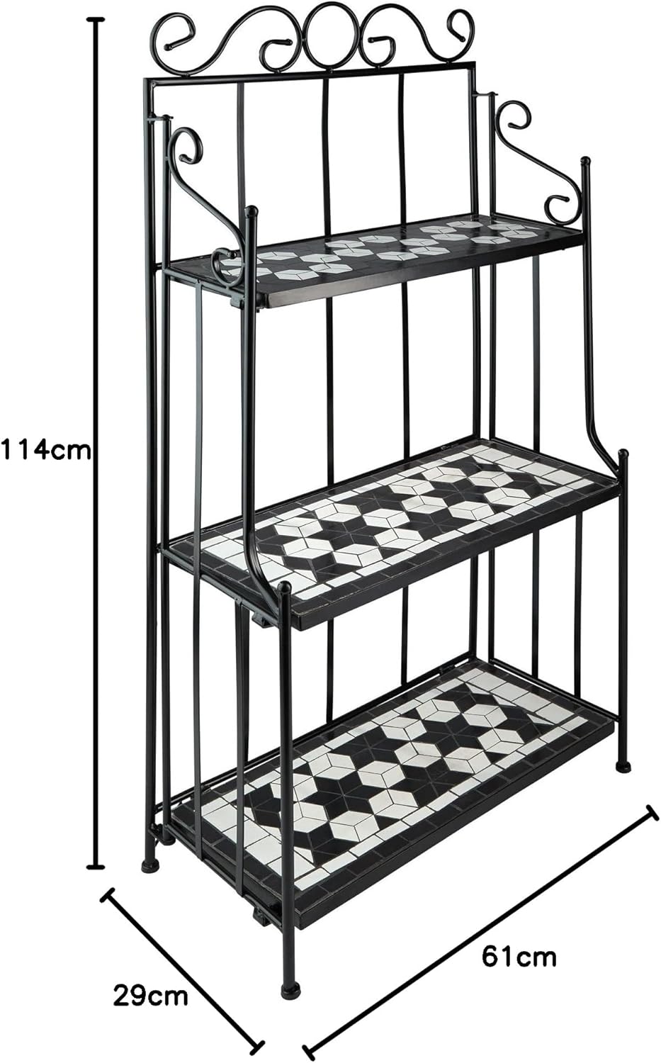 tectake 800572 - Metallregal Mosaik, 3 Regalfächer aus Steinmosaik, geschwungener Metallrahmen - Div