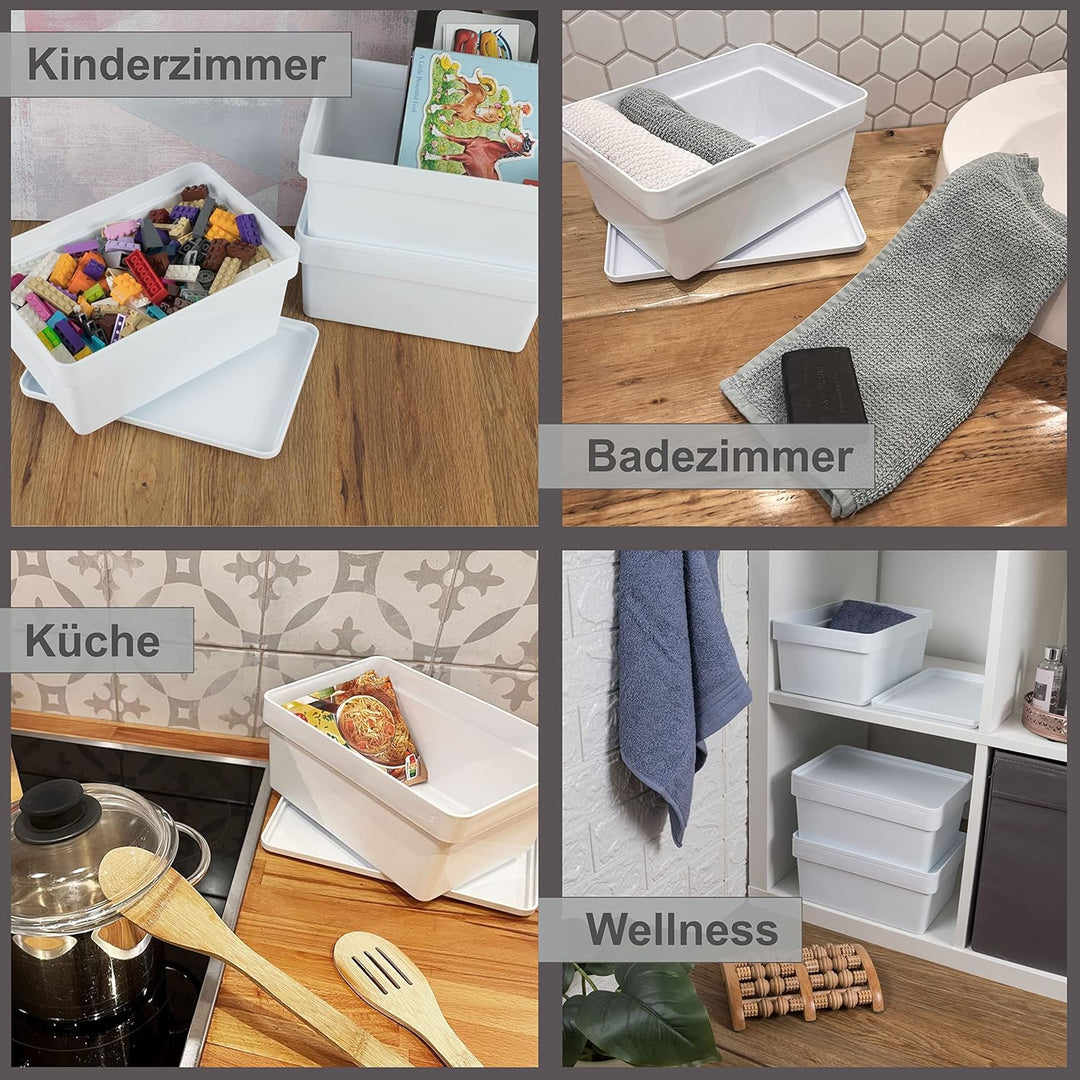 12 x Ordnungsbox mit Deckel - stapelbar - weiss - DINA5 Format - 12 cm hoch - 17x25x12 cm - 3,6 Lite