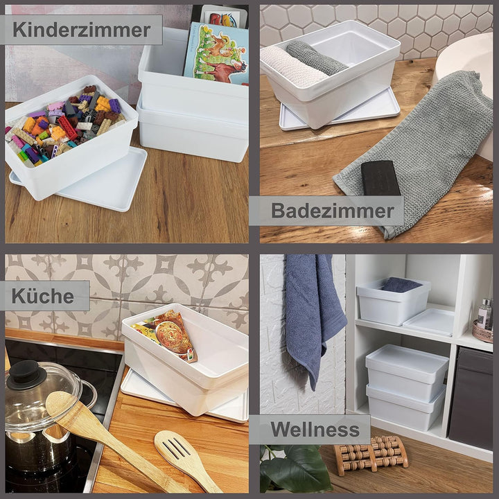 3 x Ordnungsbox Deckel stapelbar weiss DINA5 12cm 17x25x12cm 3,6L Kunststoff Weiss - mit Deckel 3 St