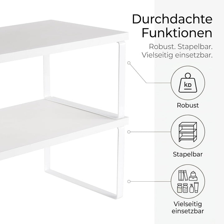 Gewürzregal 4er Set, Küchenregal Arbeitsplatte Weiss, Rechteckig Schrankregal Thekenregal Holz Regal
