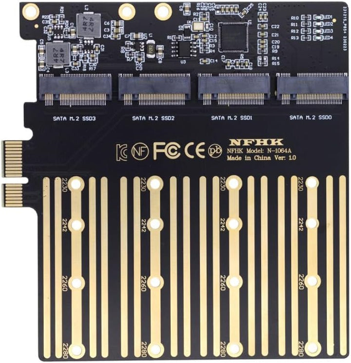 chenyang M.2 SSD auf PCI-E X1 Adapter 4 SATA NGFF SSD auf PCI-E X1 Erweiterungskartenadapter mit 12c