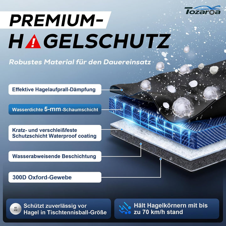 Hagelschutzplane Auto mit separater Sonnenblende,Schrägheck Wasserdicht Auto Autoabdeckung, Abdeckpl