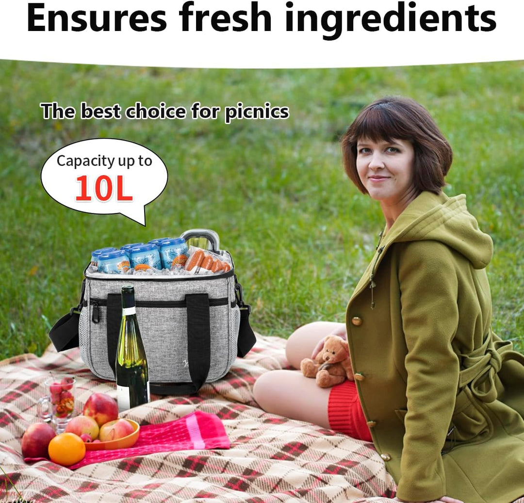 10L Lunchtasche Kühltasche Picknicktasche für Picknick/Strand/Arbeit/Reise, Grau