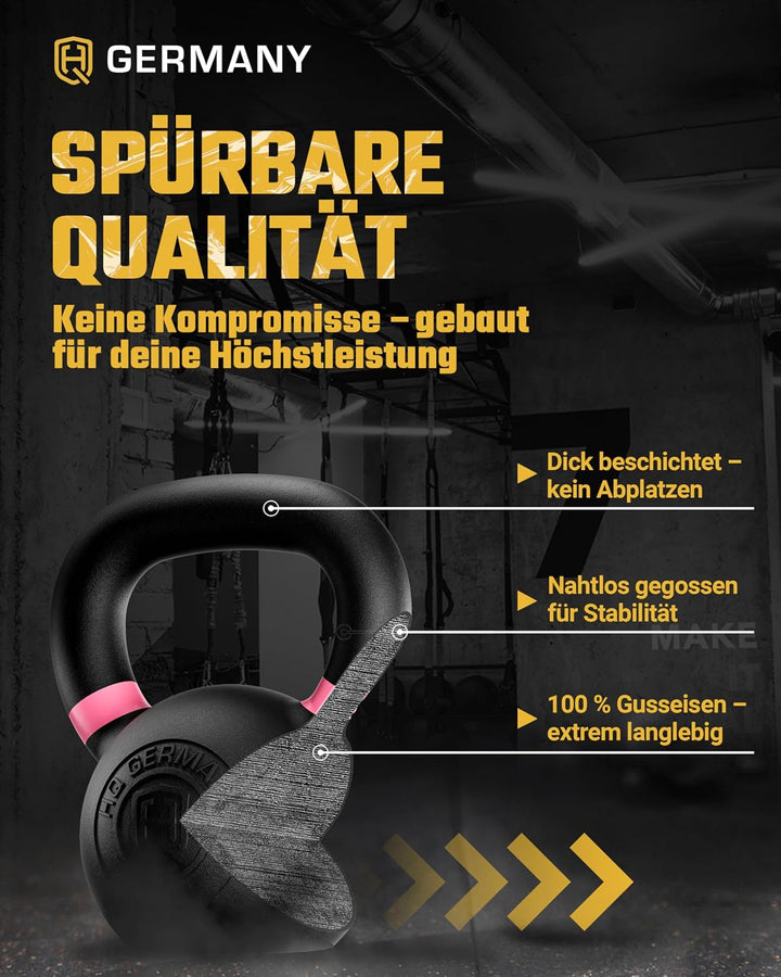 HQ Germany® Kettlebell Powdercoat [Pulverbeschichtung] - Kugelhantel 2-32kg | Vollguss ohne Schweiss