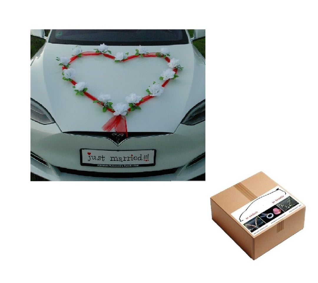 Autoschmuck Organza Herz Auto Schmuck Braut Paar Rose Deko Dekoration Hochzeit Car Auto Wedding Deko