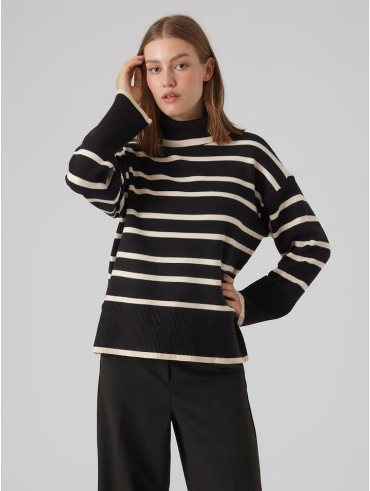 VERO MODA Female Strickpullover VMSABA Pullover XXL Black/Stripes:birch, XXL Black/Stripes:birch