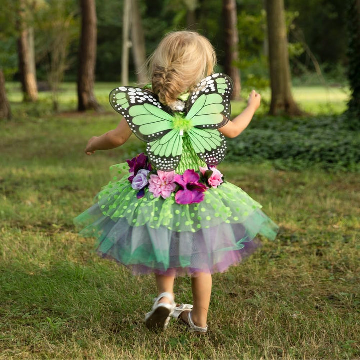 Trullala Feenkleid grün mit Flügeln, Feenkostüm, Grösse: S (2-4 Jahre)