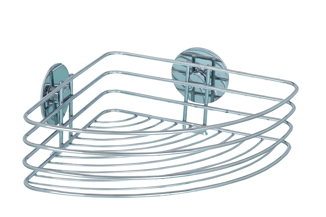 WENKO Turbo-Loc Eckablage, Badeck Ablage, Bis 40 kg belastbar, Verchromter Stahl, 26,5 x 10,5 x 20 c