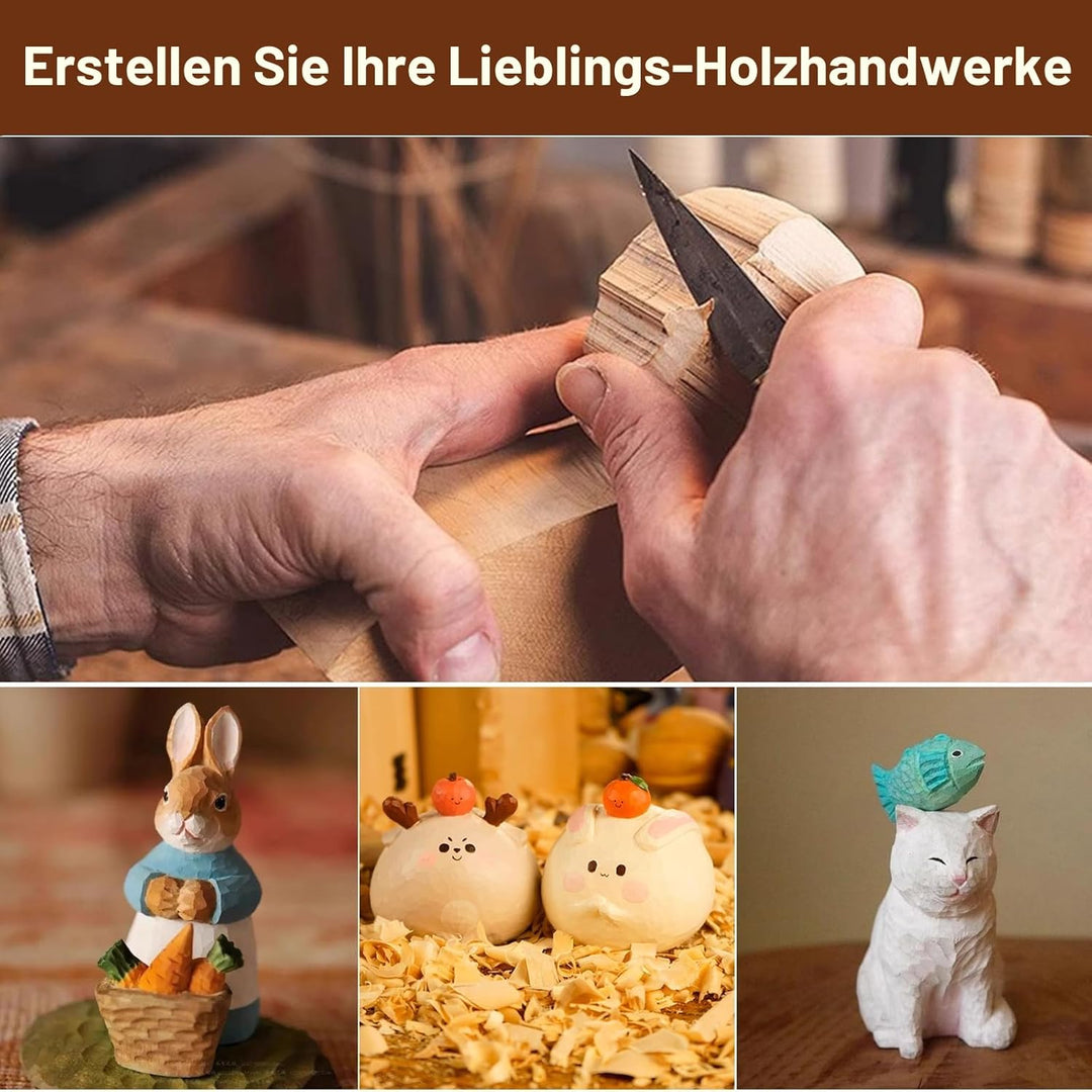 Holz Schnitzwerkzeug Set für Kinder und Anfänger, Holz Schnitzen Set mit 8PCS Lindenholz, Holzschnit