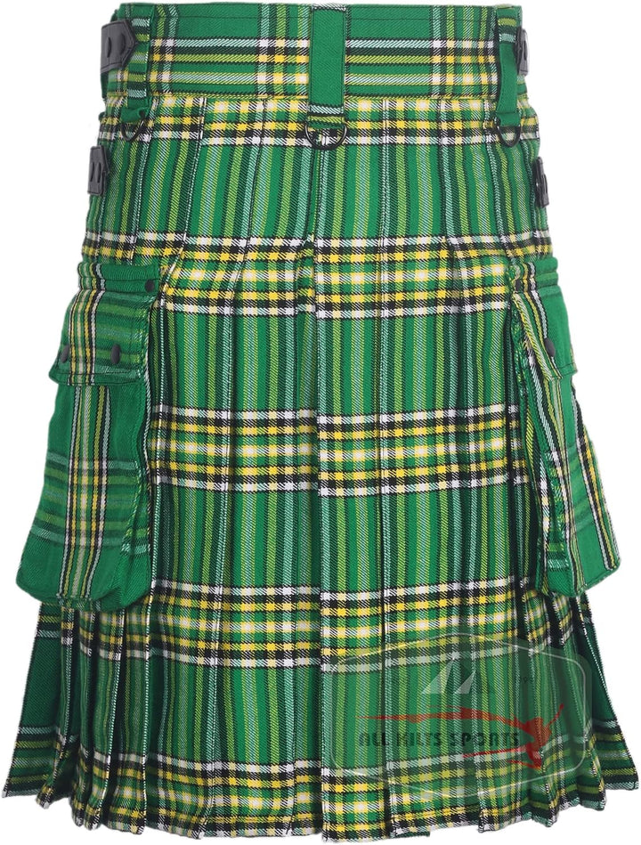 All Kilts Sports Utility-Kilt für Herren aus Acrylwolle mit Lederriemen Irish Heritage 30, Irish Her