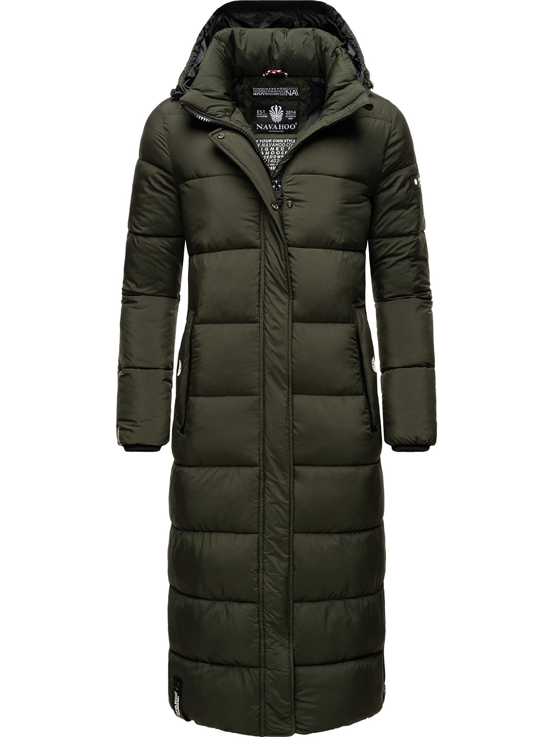 Navahoo Damen Wintermantel Warmer Steppmantel lang mit Abnehmbarer Kapuze Isalie XS-XXL XXL Dark Oli
