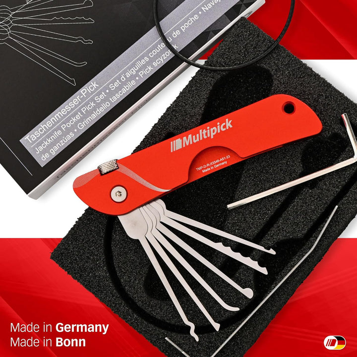 Multipick Dietrich Set ELITE RED Mini Taschen-Messer Lockpicking Set mit 6 wechselbaren Lock-Pick Kl