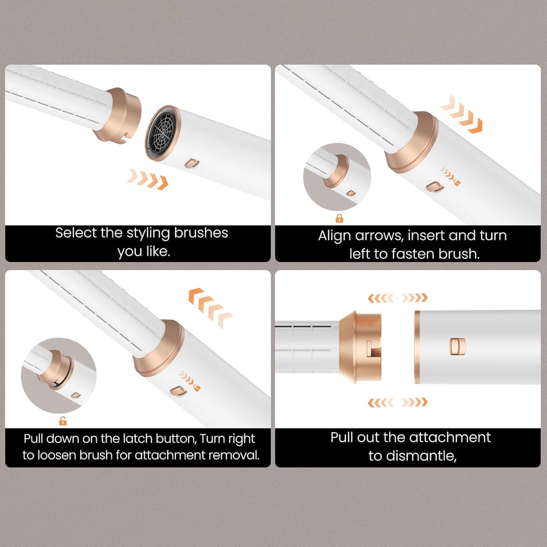 Hairstyler 5 in 1 Hair Styler Set, Haarstyler mit Luft Lockenstab Föhn Thermal Brush Glättbürste, Mu