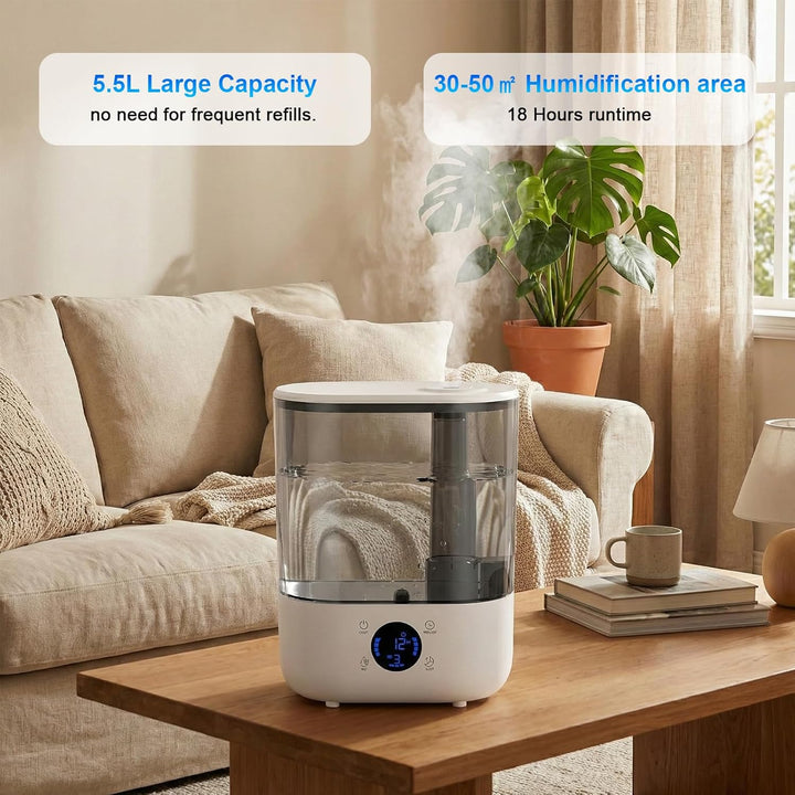Luftbefeuchter für Räume 5.5L,GuKKK Luftbefeuchter Schlafzimmer Top-Fill, 28dB Leise Air Humidifier