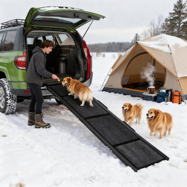 Hunderampe Auto Klappbar 180×43 cm, Extra Lange Hundetreppe Faltbar Bis 113 kg, Super Flacher Winkel