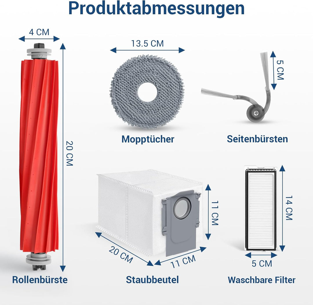 26 Stück Zubehör für Roborock QV 35A, QV 35S Saugroboter Ersatzteile, 2 Hauptbürsten, 4 HEPA-Filter,
