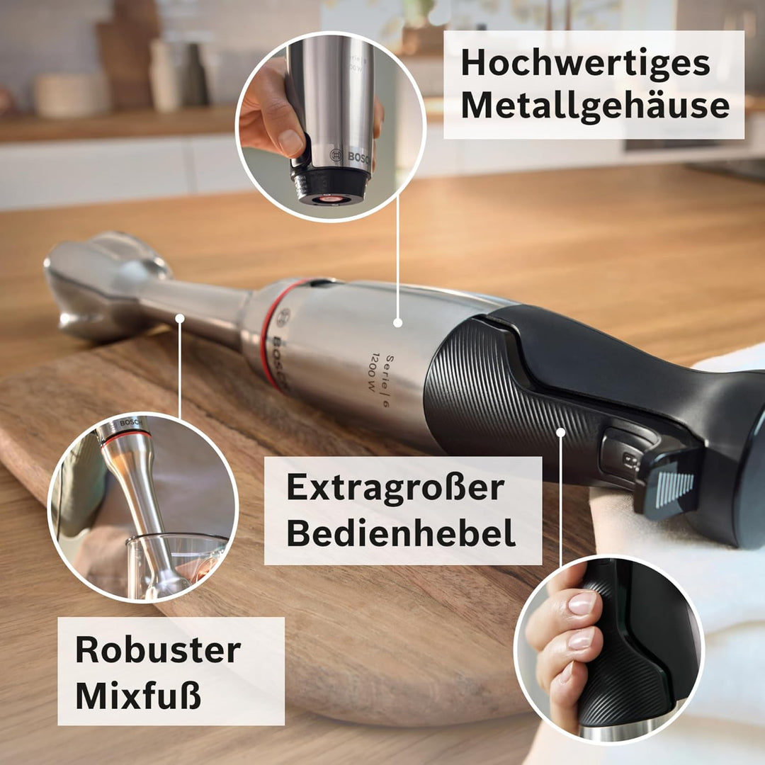 Bosch Stabmixer ErgoMaster Serie 6 MSM6M8X1, 10 Jahre Motorgarantie, Edelstahl-Klingen, verschleissf