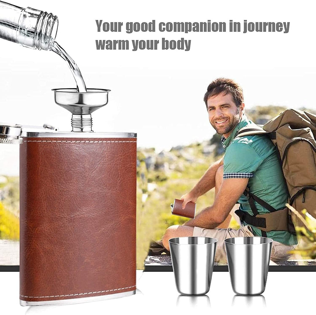 Flachmann, Tragbarer Flachmann aus Metall, 8oz Edelstahl Schnapsflasche, Outdoor Flachmann Trinkbech