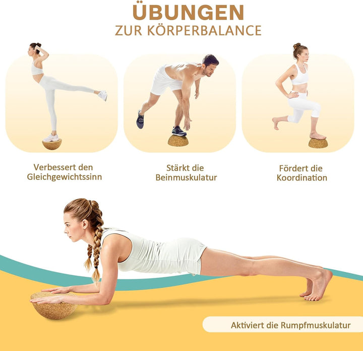 Kork Halbkugel Balance Board Zubehör aus Kork Balance Trainer für Yoga Pilates Koordinationstraining