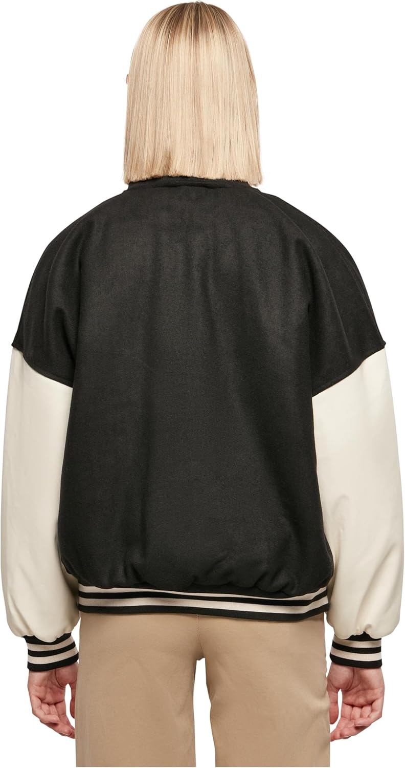 Urban Classics Damen Ladies Oversized Big U College Jacket Jacke S Black/Palewhite, S Black/Palewhit