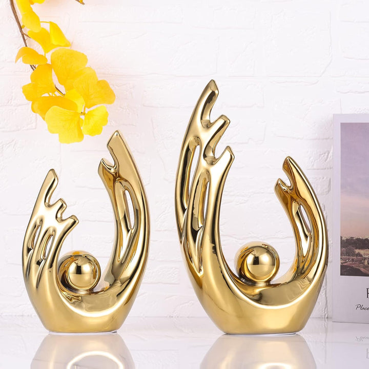 LCCCK 30.5 cm hoch, goldfarben, Moderne Wohnkultur-Akzente, Keramik-Kunststatue, Goldener TV-Ständer