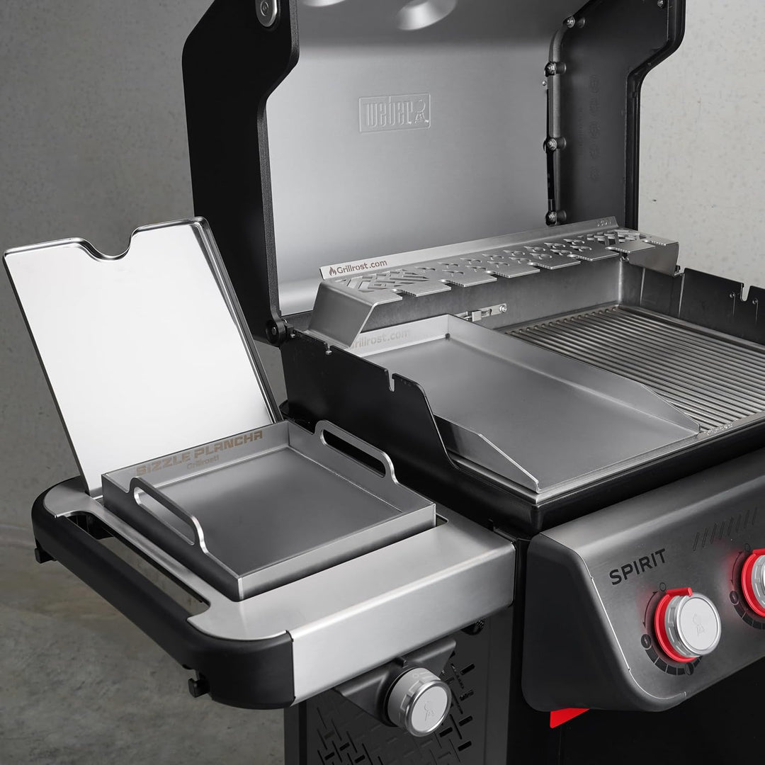 Grillrost.com Das Original Edelstahl Grillplatte | Plancha 44,3x26cm - passend für Weber Spirit | 4m