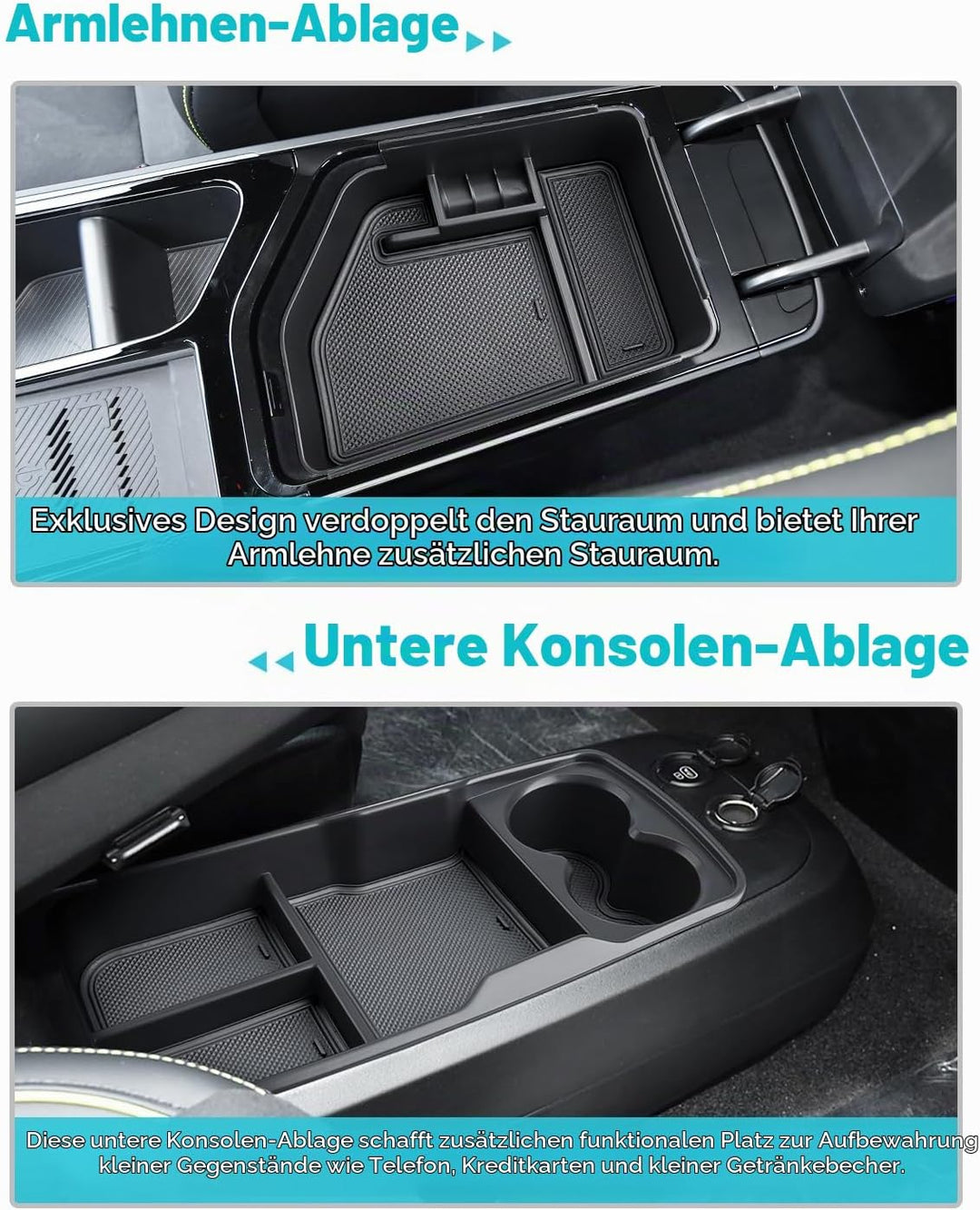 CDEFG [2 Stück] Kompatibel mit Kia EV6 2022-2023 2024 2025 Mittelkonsole Organizer + Armlehne Aufbew