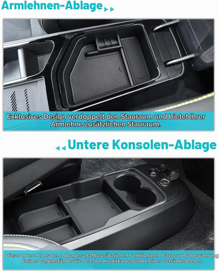 CDEFG [2 Stück] Kompatibel mit Kia EV6 2022-2023 2024 2025 Mittelkonsole Organizer + Armlehne Aufbew