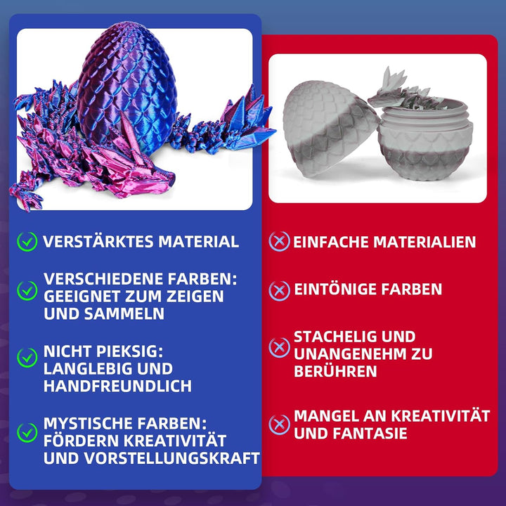 4er Set 3D Drachenei mit Drache – 13 cm bewegliche Gelenke Drachen spielzeuge, Kristall Drachen, Kin