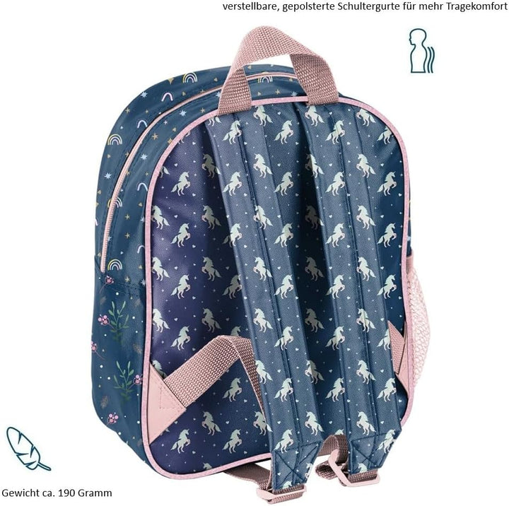 Unicorn Einhorn Kindergarten-Rucksack Set 4tlg. mit Brotdose, Trinkflasche und Turnbeutel Be