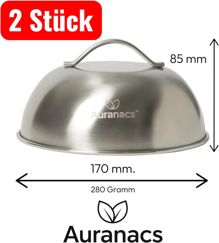 Texas | 2er Set Edelstahl Schmelz- & Garhauben (Ø 170 mm) | für Burger, Grill & Plancha | schnelles