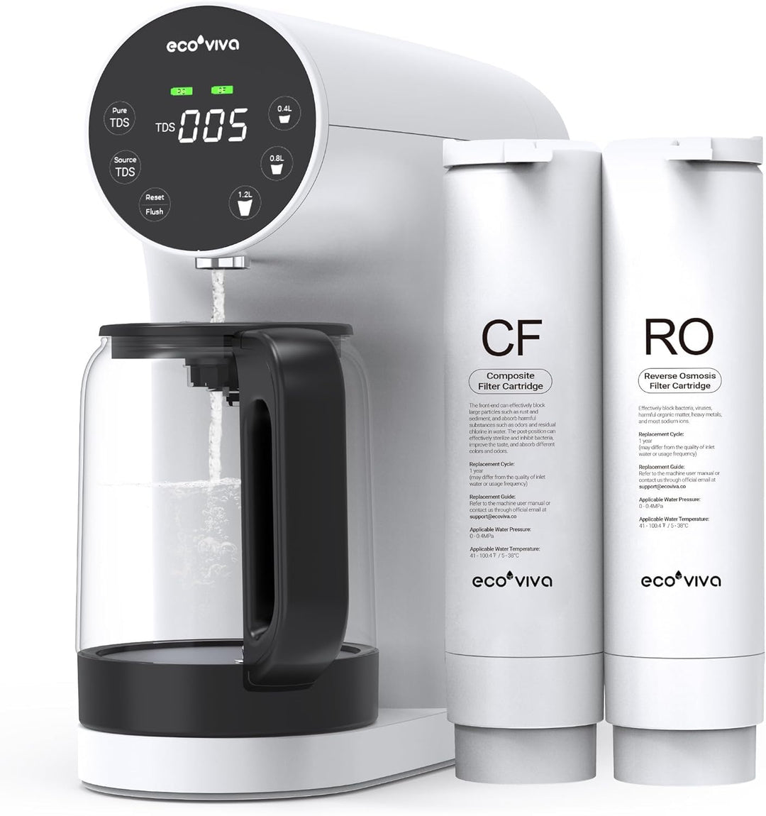 Ecoviva Auftisch Osmoseanlage, Trinkwasser Umkehrosmoseanlage mit 5-stufige Filtration, Echtzeit-TDS