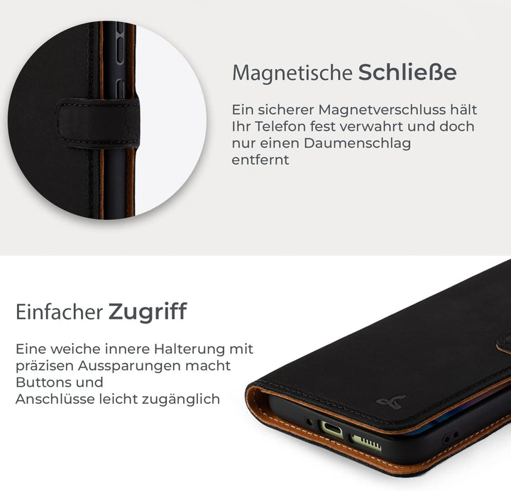 Snakehive Lederhülle für Samsung Galaxy A34 - Stylische Handyhülle mit Kartenhalter & Standfuss - Ha