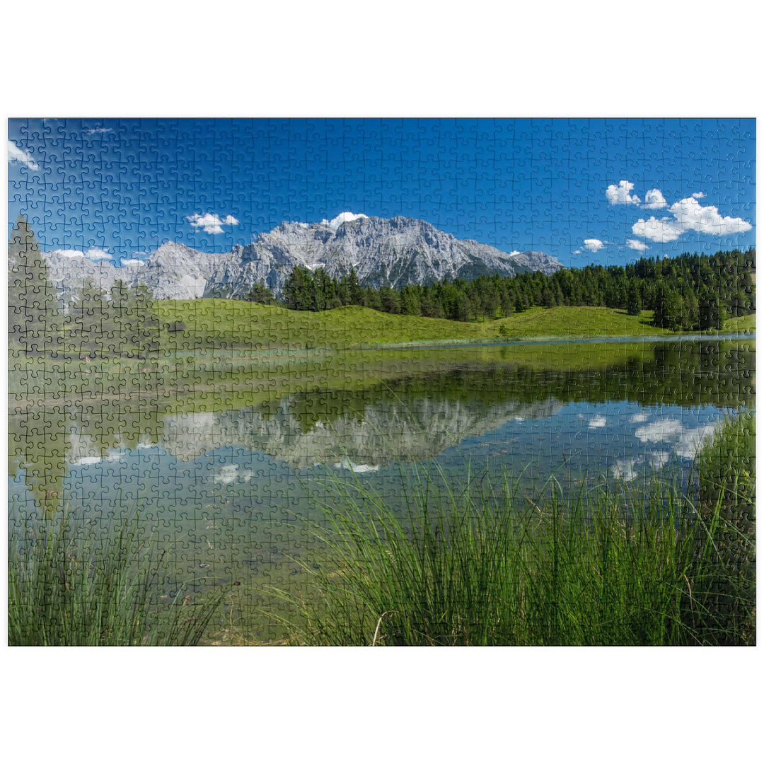 Wildensee gegen Karwendelgebirge (2385m), Mittenwald, Oberbayern - Premium 1000 Teile Puzzle - MyPuz