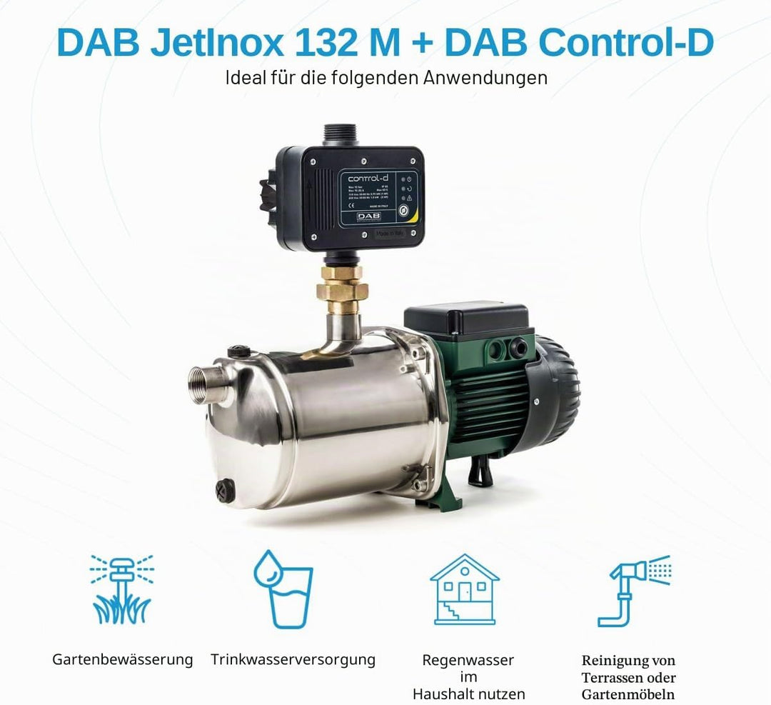 DAB JetInox 132 M + DAB Control-D Hauswasserautomat - 4800 L/Std. - Förderhöhe 48 m - Rostfreier Sta