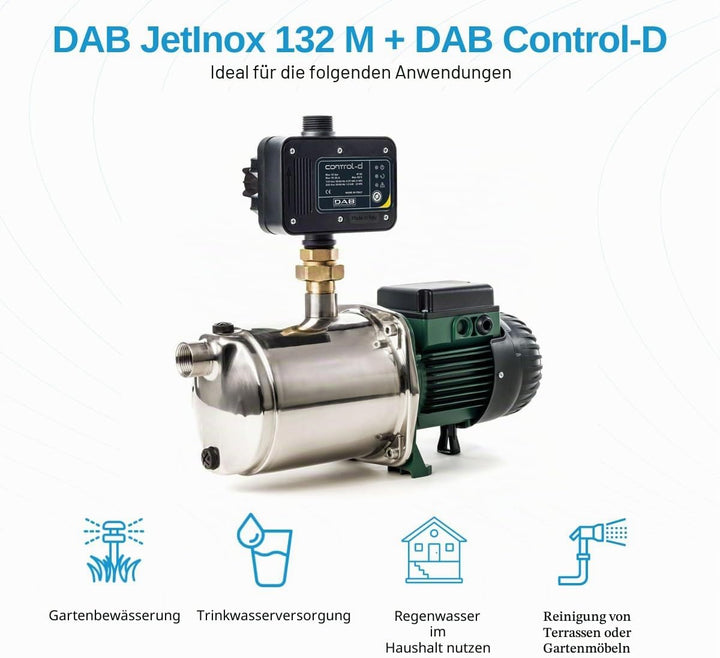 DAB JetInox 132 M + DAB Control-D Hauswasserautomat - 4800 L/Std. - Förderhöhe 48 m - Rostfreier Sta