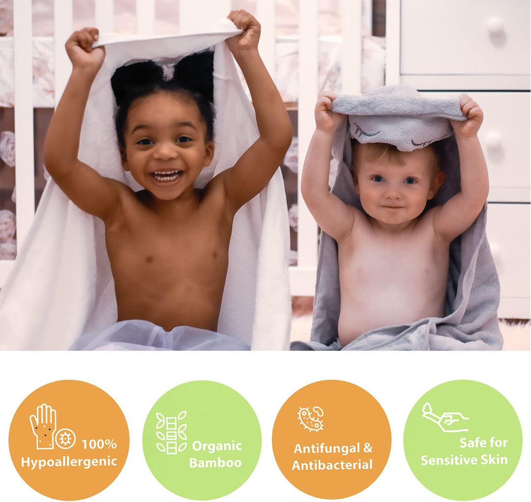 Baby Handtuch mit Kapuze, 100% Bambus, sehr saugfähig, natürlicher UV-Schutz, Bambus-Waschlappen Glü