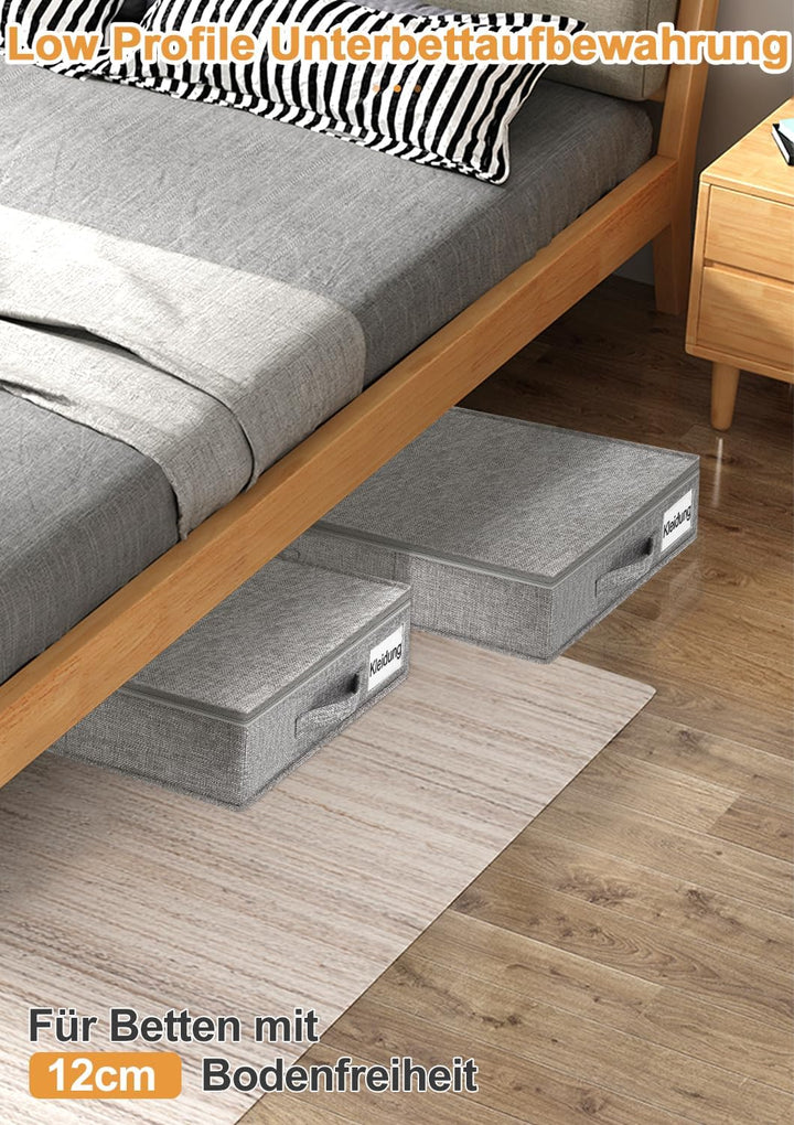 Unterbett Aufbewahrungsbox 12 cm, Stabil & Formstabil Unterbettkommode mit 3 Griffen & Doppelreissve