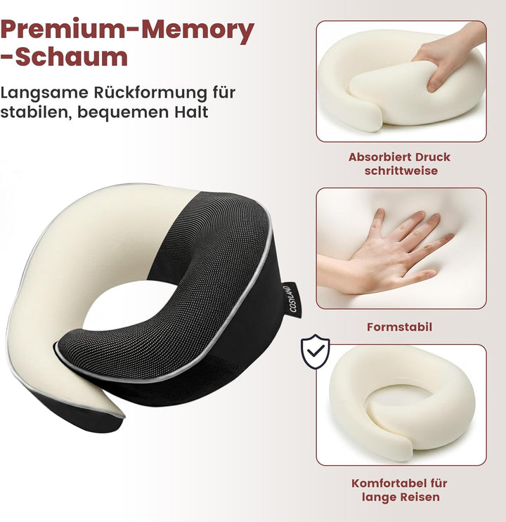 COSYLAND Nackenkissen Flugzeug & Auto - 360° Support Memory Foam Reisekissen Verstellbar - Ergonomis